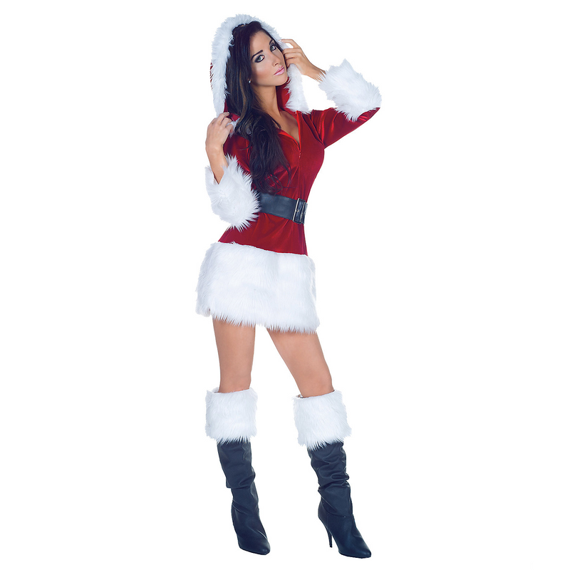 Women's red Christmas zipper front mini dress costume