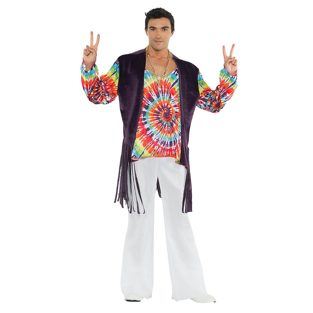 Vibrant Tie Dye Adult Costume Inspired by the 60's for Retro Parties and Themed Events