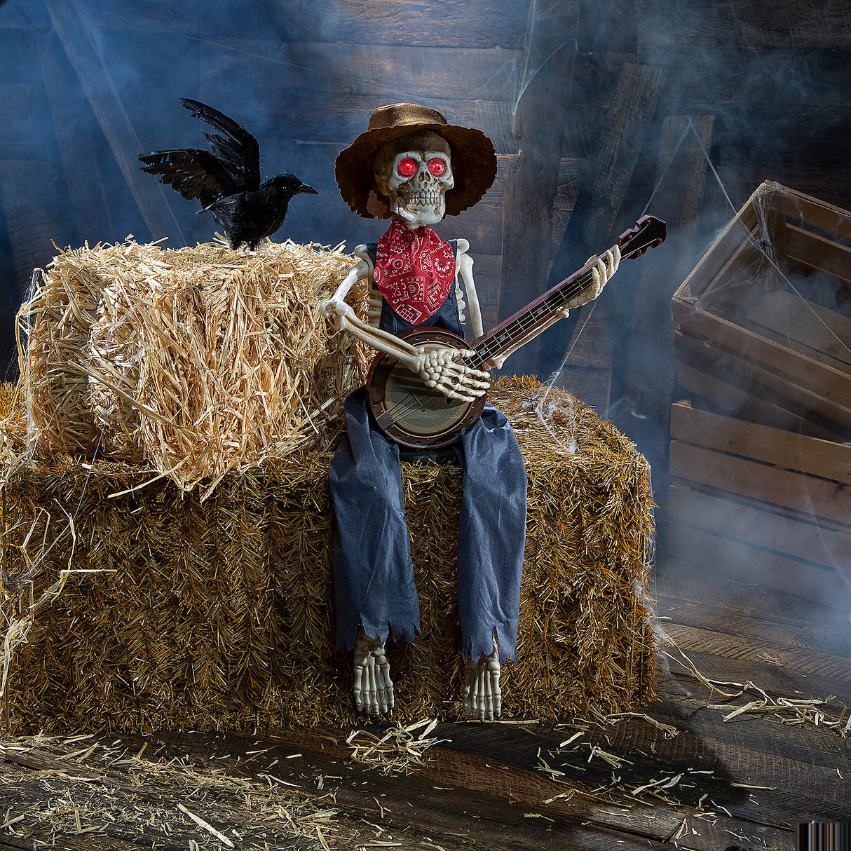 Animated Halloween Skeleton Playing Banjo for Spooky Gatherings and Parties