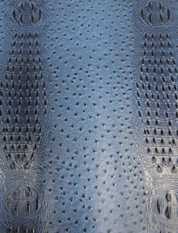 Raging Blue Mutant Ostrich Gator Embossed Vinyl Fabric
