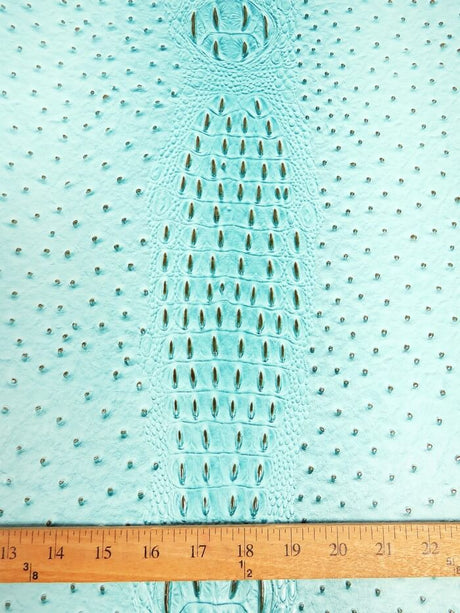 Glacier Blue Mutant Ostrich Gator Embossed Vinyl Fabric