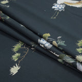 Cotton Voile - Black and Green Birds and Flowers - La Grande Tournee Print - Mood Exclusive Jacques Collection