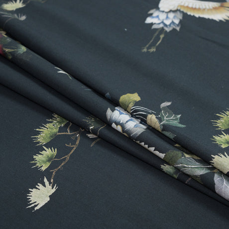 Cotton Voile - Black and Green Birds and Flowers - La Grande Tournee Print - Mood Exclusive Jacques Collection