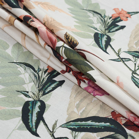 Cotton Voile - Pale Green and Coral Floral - Ile des Orchidees Print - Mood Exclusive Jacques Collection