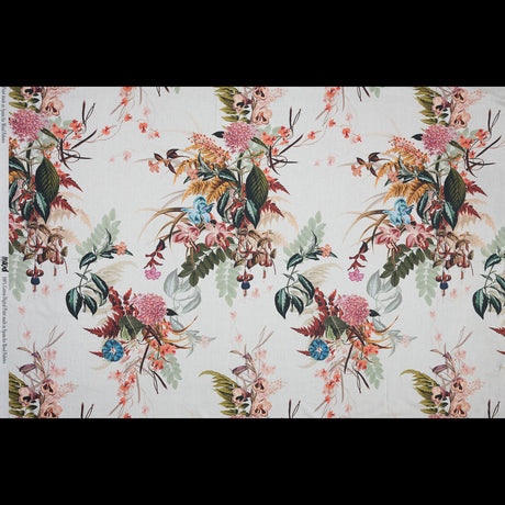 Cotton Voile - Pale Green and Coral Floral - Ile des Orchidees Print - Mood Exclusive Jacques Collection