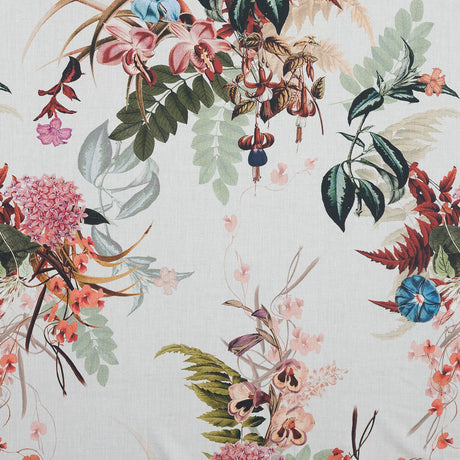 Cotton Voile - Pale Green and Coral Floral - Ile des Orchidees Print - Mood Exclusive Jacques Collection