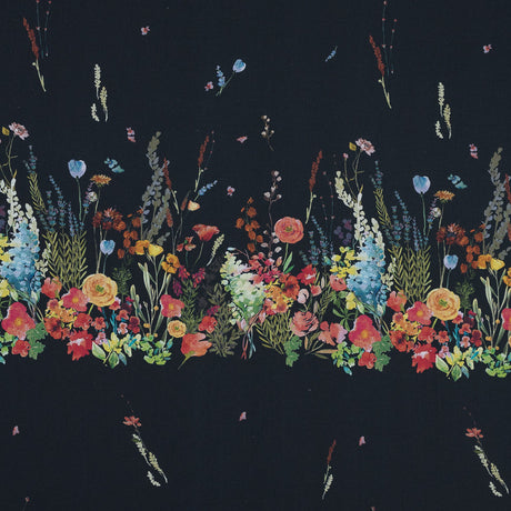 Cotton Voile Panel - Midnight Blue Floral Band - Promenade au Pavot Print - Mood Exclusive Jacques Collection
