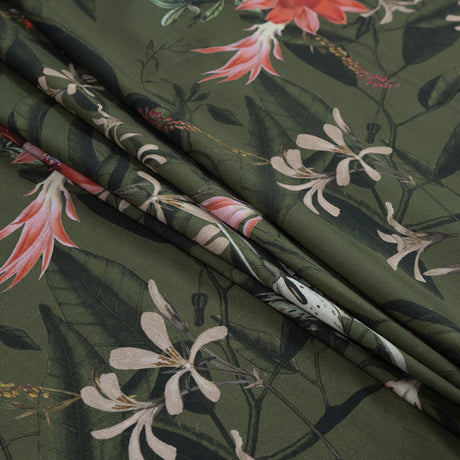 Cotton Voile - Olive Green Flowers and Leaves - Les Tropiques Print - Mood Exclusive Jacques Collection