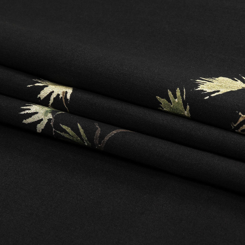 Cotton Poplin - Black and Green Birds and Flowers - La Grande Tournee Print - Mood Exclusive Jacques Collection