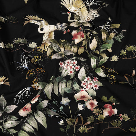 Cotton Poplin - Black and Green Birds and Flowers - La Grande Tournee Print - Mood Exclusive Jacques Collection
