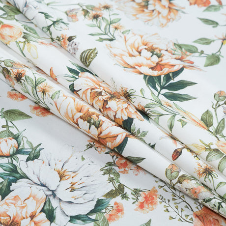 Cotton Poplin - Orange and Green Floral - Les Fleurs de L'amour Print - Mood Exclusive Jacques Collection
