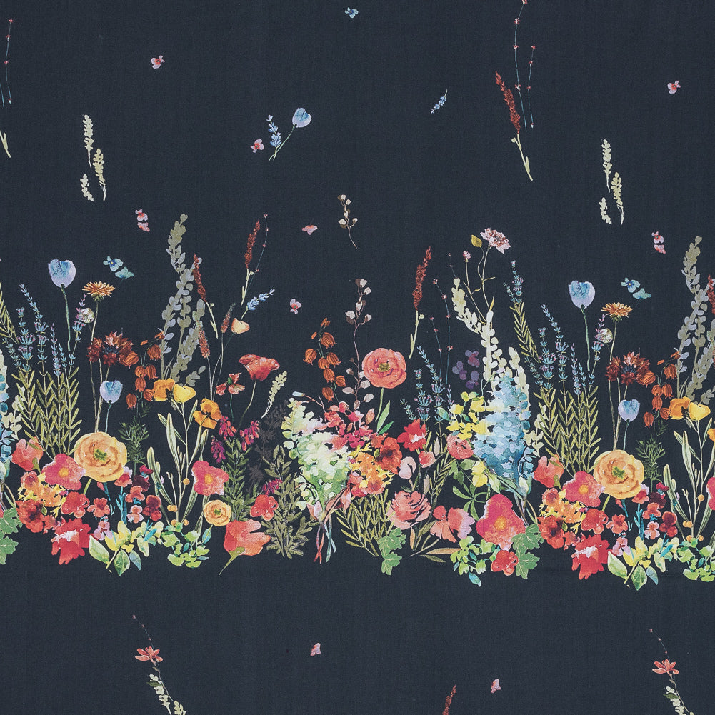 Cotton Poplin Panel - Midnight Blue Floral Band - Promenade au Pavot Print - Mood Exclusive Jacques Collection