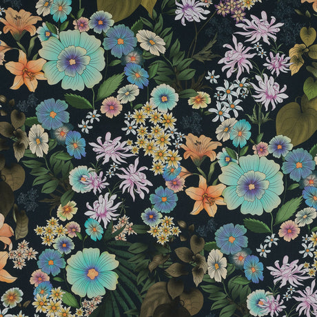Stretch Cotton Sateen - Green and Blue Floral - Narcissus' Reflection Print - Mood Exclusive Gaia Collection