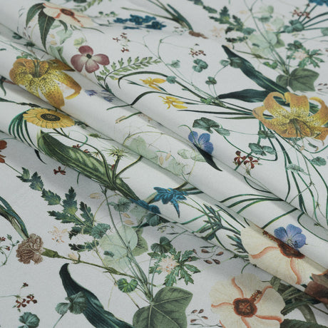 Stretch Cotton Sateen - White Floral - Persephone's Bouquet Print - Mood Exclusive Gaia Collection