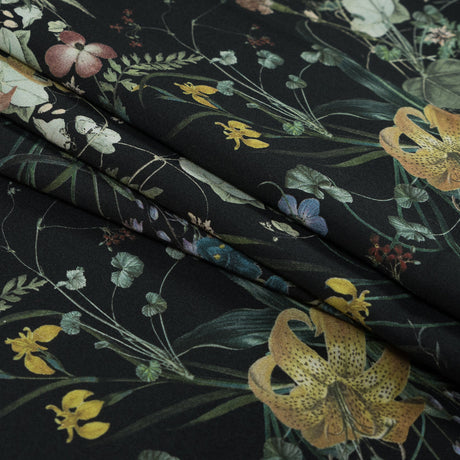 Stretch Cotton Sateen - Black Floral - Persephone's Bouquet Print - Mood Exclusive Gaia Collection