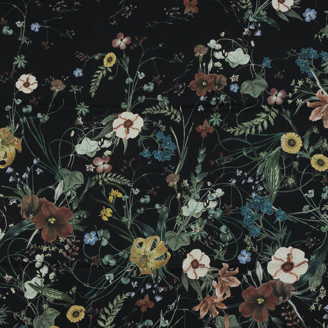 Stretch Cotton Sateen - Black Floral - Persephone's Bouquet Print - Mood Exclusive Gaia Collection