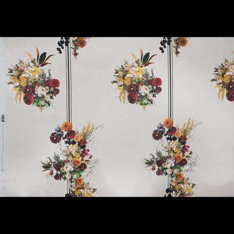Stretch Cotton Sateen - White Floral and Stripes - Chloris' Bouquet Print - Mood Exclusive Gaia Collection