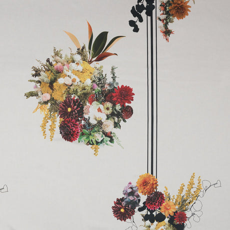 Stretch Cotton Sateen - White Floral and Stripes - Chloris' Bouquet Print - Mood Exclusive Gaia Collection
