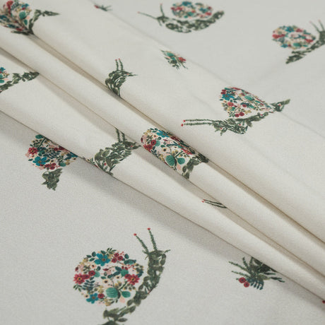 Stretch Cotton Sateen - White Floral Snails - The Snail's Bounty Print - Mood Exclusive Gaia Collection