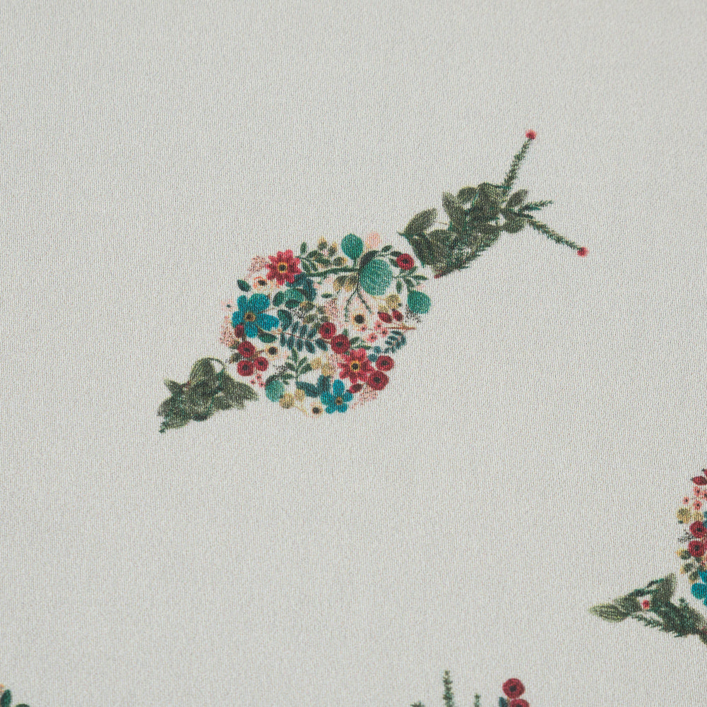 Stretch Cotton Sateen - White Floral Snails - The Snail's Bounty Print - Mood Exclusive Gaia Collection