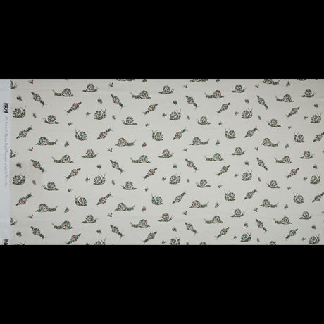 Stretch Cotton Sateen - White Floral Snails - The Snail's Bounty Print - Mood Exclusive Gaia Collection