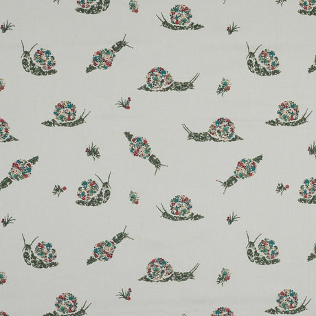 Stretch Cotton Sateen - White Floral Snails - The Snail's Bounty Print - Mood Exclusive Gaia Collection