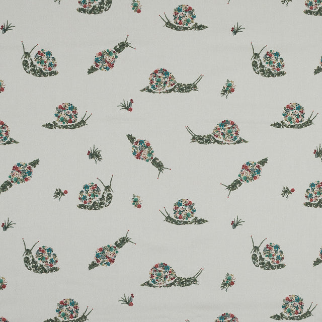 Stretch Cotton Sateen - White Floral Snails - The Snail's Bounty Print - Mood Exclusive Gaia Collection