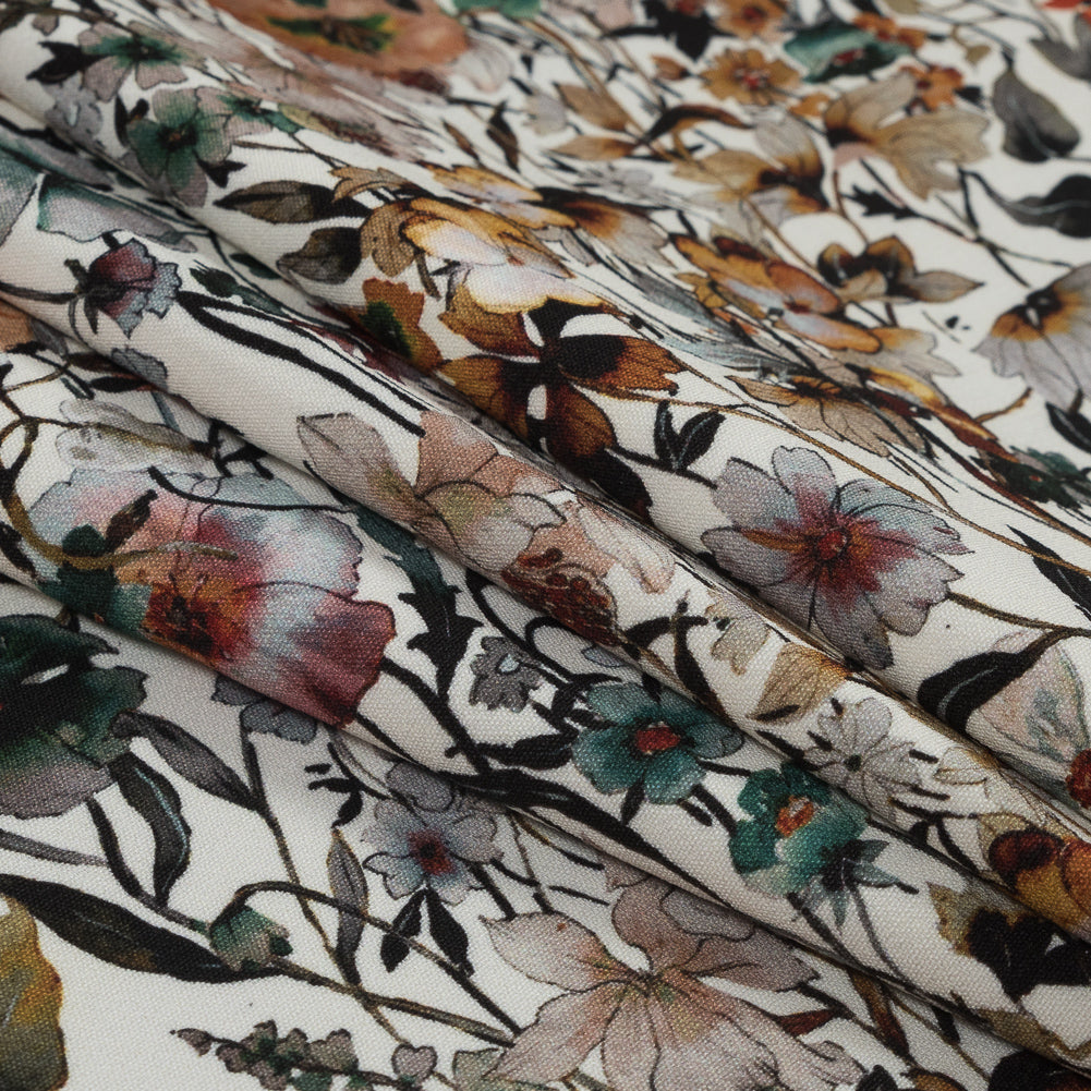 Stretch Polyester Crepe - Ivory Floral - Passing of Adonis Print - Mood Exclusive Gaia Collection
