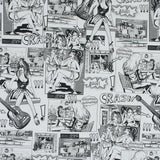 Stretch Cotton Sateen - Black and White Comics - With the Band Print - Mood Exclusive Comic Collection
