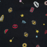 Stretch Cotton Sateen - Black Pop Icons - Black Candy and Combat Print - Mood Exclusive Comic Collection