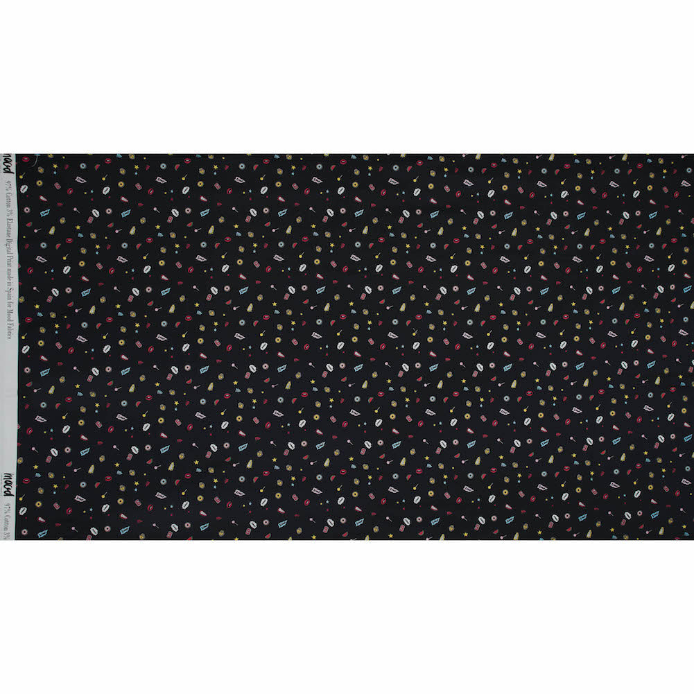 Stretch Cotton Sateen - Black Pop Icons - Black Candy and Combat Print - Mood Exclusive Comic Collection