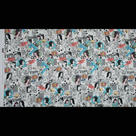 Stretch Cotton Sateen - White Pop Icons - White Fashionably Late Print - Mood Exclusive Comic Collection
