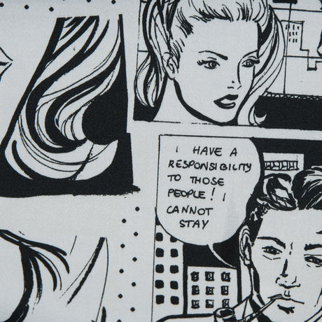 Stretch Cotton Sateen - Black and Aqua Comics - Alter-Ego Romance Print - Mood Exclusive Comic Collection