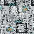 Stretch Cotton Sateen - Black and Aqua Comics - Alter-Ego Romance Print - Mood Exclusive Comic Collection