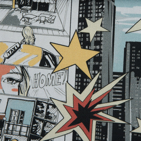 Stretch Cotton Sateen - Red and Yellow Comics - Coffee and Cars Print - Mood Exclusive Comic Collection