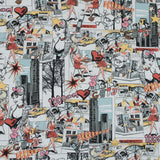 Stretch Cotton Sateen - Red and Yellow Comics - Coffee and Cars Print - Mood Exclusive Comic Collection