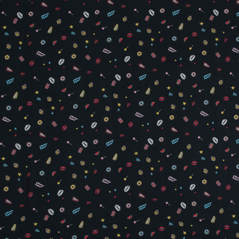 Cotton Voile - Black Pop Icons - Black Candy and Combat Print - Mood Exclusive Comic Collection