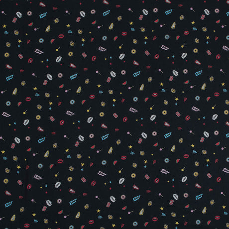 Cotton Voile - Black Pop Icons - Black Candy and Combat Print - Mood Exclusive Comic Collection