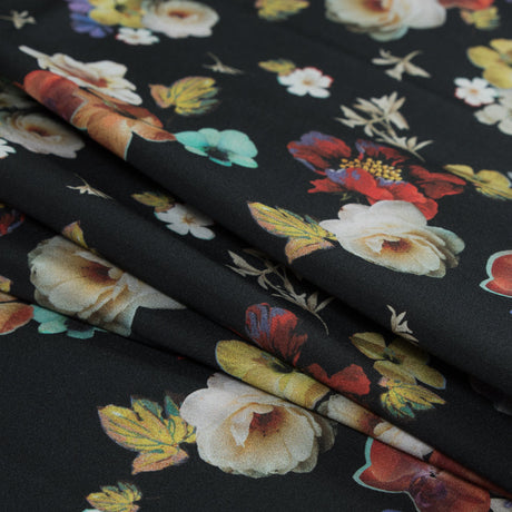 Stretch Cotton Sateen - Black Floral - Pressed Flower Perfection Print - Mood Exclusive Botanical Collection