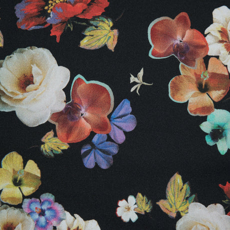 Stretch Cotton Sateen - Black Floral - Pressed Flower Perfection Print - Mood Exclusive Botanical Collection