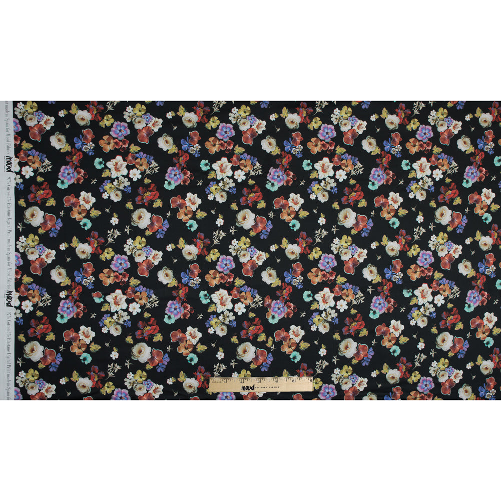 Stretch Cotton Sateen - Black Floral - Pressed Flower Perfection Print - Mood Exclusive Botanical Collection