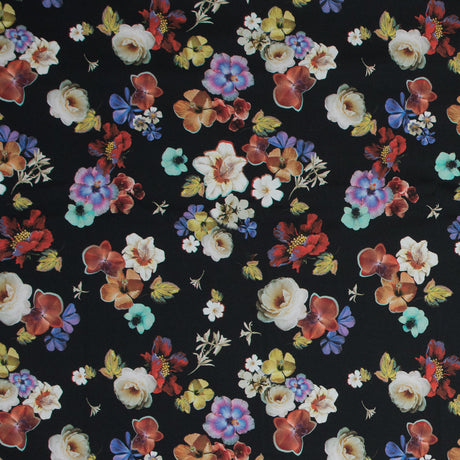 Stretch Cotton Sateen - Black Floral - Pressed Flower Perfection Print - Mood Exclusive Botanical Collection