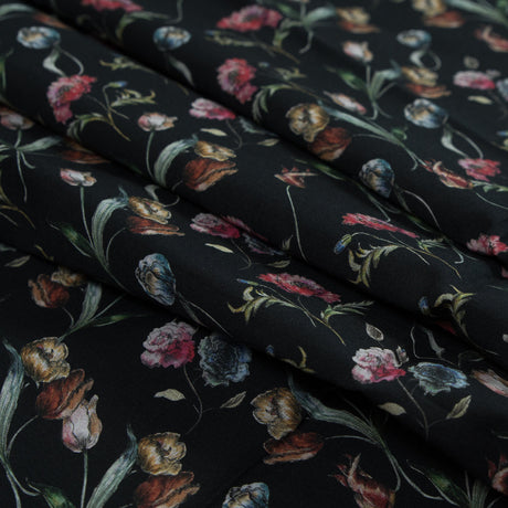 Cotton Voile - Black Floral - Peonies at Midnight Print - Mood Exclusive Botanical Collection