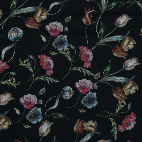Cotton Voile - Black Floral - Peonies at Midnight Print - Mood Exclusive Botanical Collection
