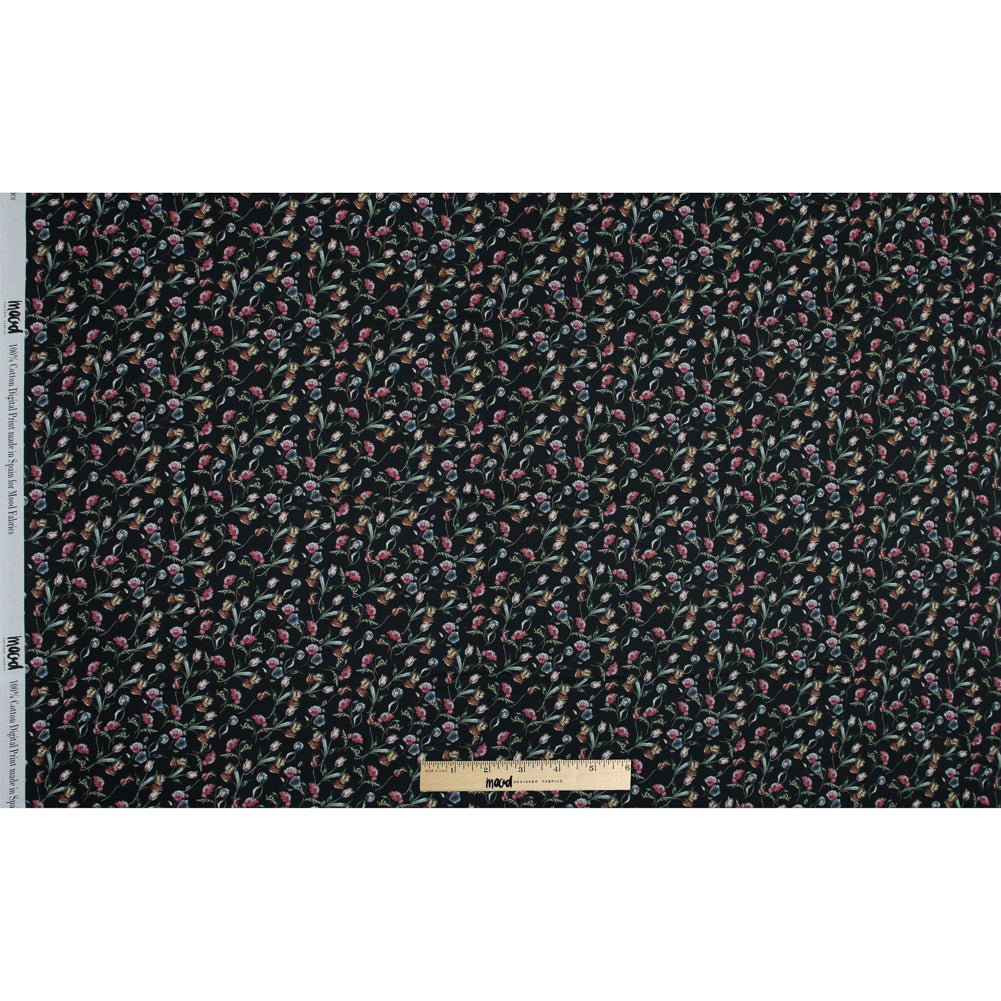 Cotton Voile - Black Floral - Peonies at Midnight Print - Mood Exclusive Botanical Collection