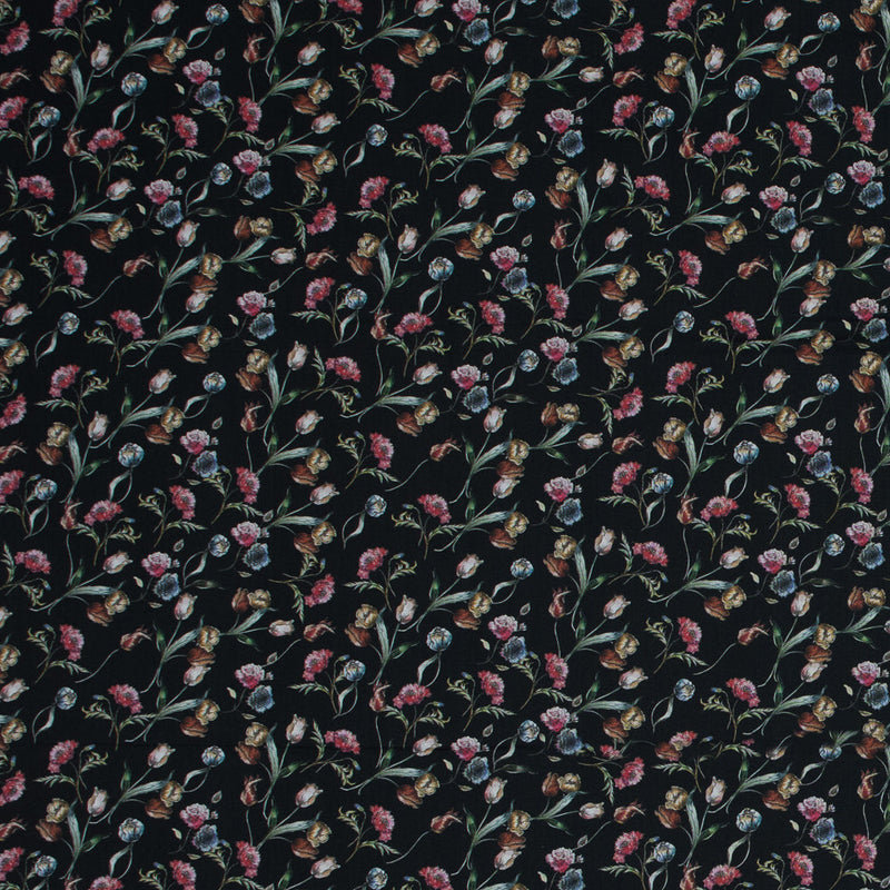 Cotton Voile - Black Floral - Peonies at Midnight Print - Mood Exclusive Botanical Collection
