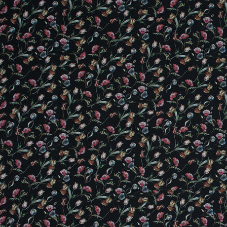 Cotton Voile - Black Floral - Peonies at Midnight Print - Mood Exclusive Botanical Collection