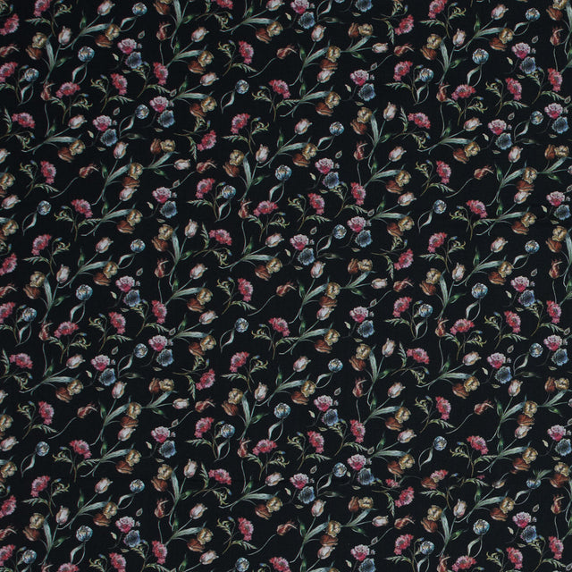 Cotton Voile - Black Floral - Peonies at Midnight Print - Mood Exclusive Botanical Collection