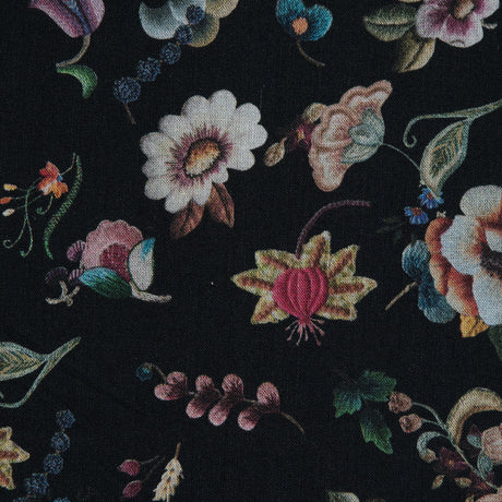 Cotton Voile - Black Floral - Blooms of Nature's Bounty Print - Mood Exclusive Botanical Collection