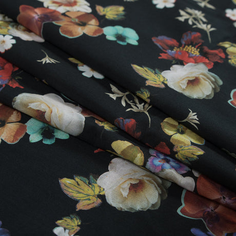 Cotton Voile - Black Floral - Pressed Flower Perfection Print - Mood Exclusive Botanical Collection
